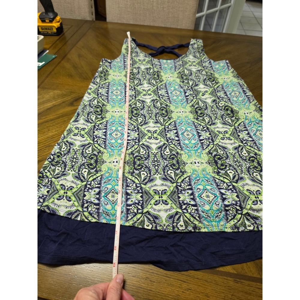 Kate & Sam Paisley Layered Crisscross Back Sleeveless Dress Navy Green PL - Picture 4 of 7